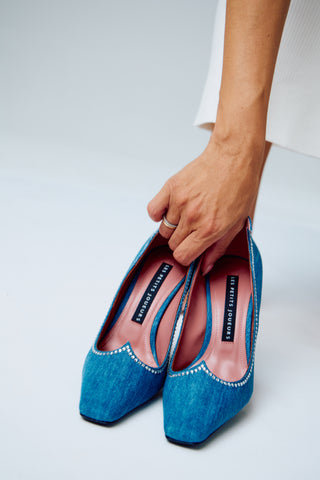 Denim Taya Crystal Pumps